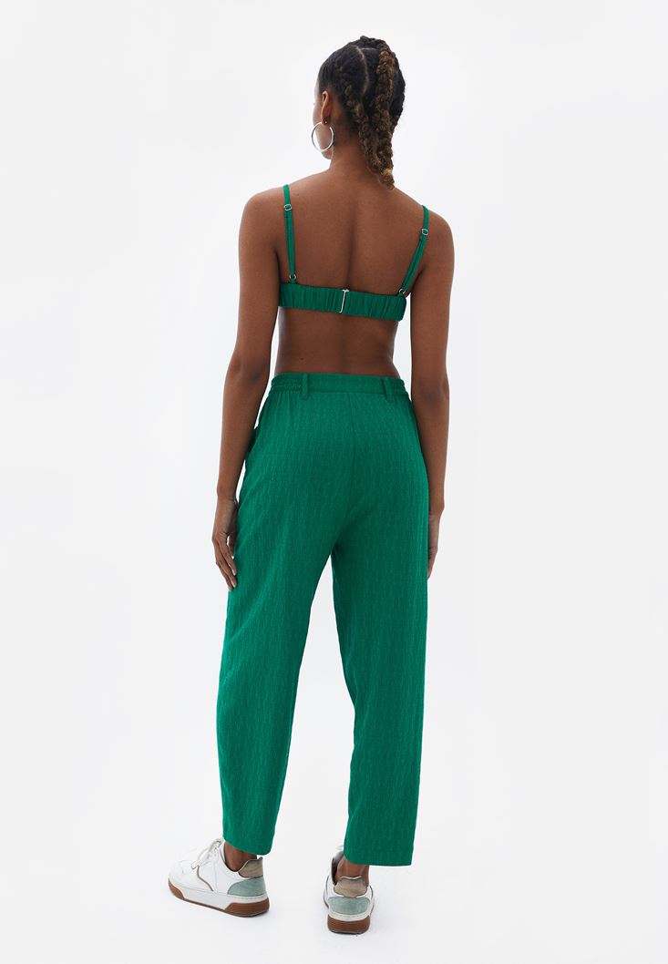 Bayan Yeşil Yüksek Bel Baggy-Fit Pantolon