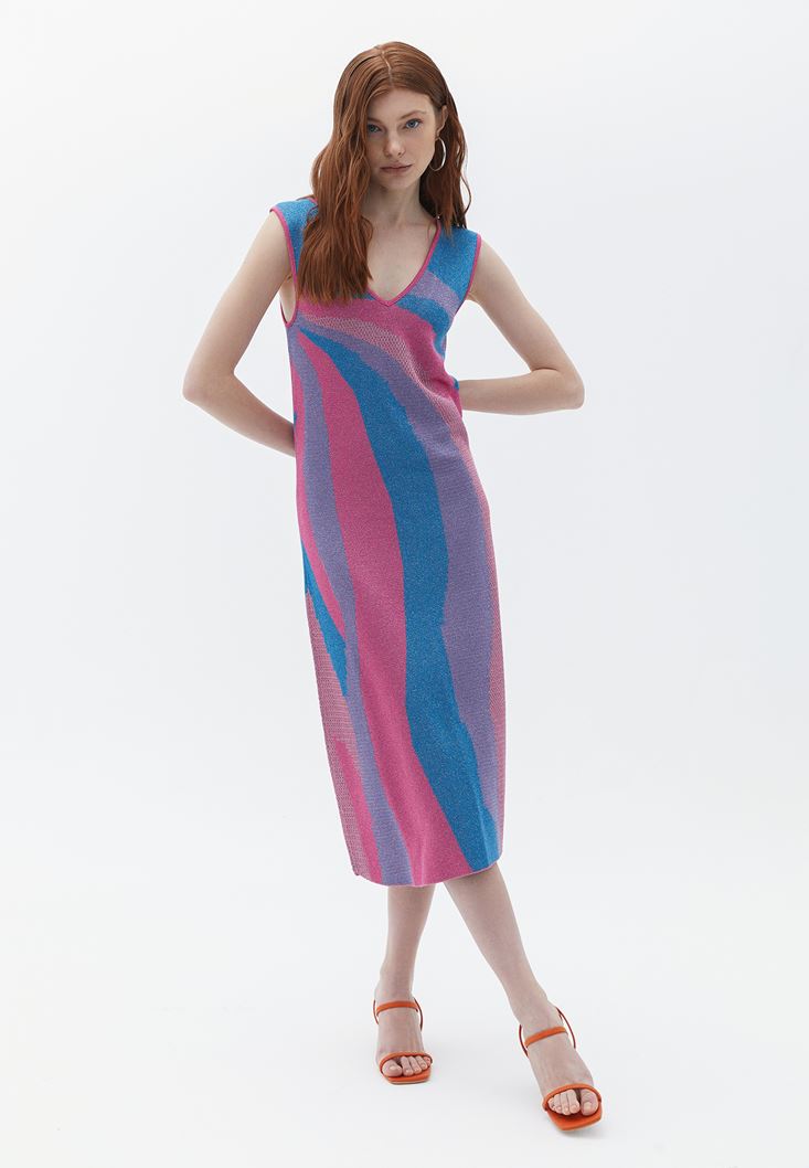 Bayan Çok Renkli Sırt Detaylı Midi Elbise