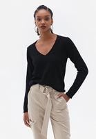 Women Black V-Neck Silvery Sweater