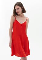 Bayan Kırmızı İnce Askılı Mini Elbise