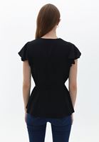 Women Black Double Breasted Blouse