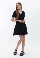 Bayan Siyah Kruvaze Yaka Mini Elbise