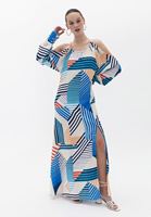 Women Mixed Maxi Dress with Slit Detail
