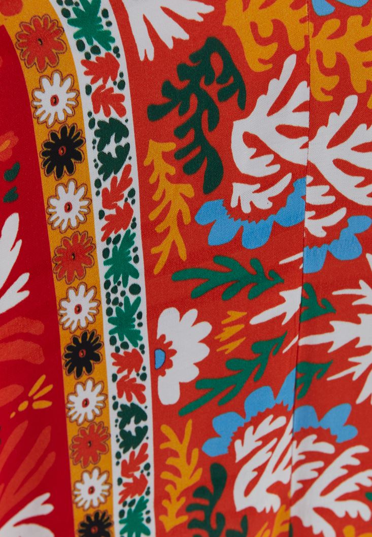 Bayan Çok Renkli Bağlama Detaylı Desenli Kimono