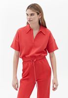 Women Red Polo Neck Crop Tshirt