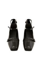 Women Black Mary Jane Shoes with Buckle Detail