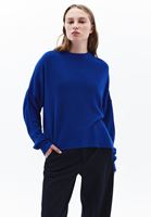 Women Blue Knitwear Sweater with Zipper Detail