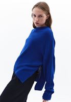 Women Blue Knitwear Sweater with Zipper Detail