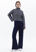 Women Blue High Rise Wide Leg Knitwear Pants