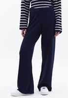 Women Blue High Rise Wide Leg Knitwear Pants