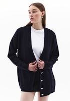 Women Navy Alpaca Wool Blended Cardigan