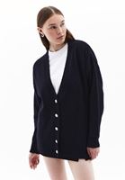 Women Navy Alpaca Wool Blended Cardigan