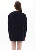 Women Navy Alpaca Wool Blended Cardigan