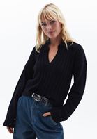 Women Navy Alpaca Wool Blended Polo Neck Sweater