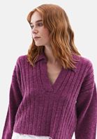 Women Purple Alpaca Wool Blended Polo Neck Sweater