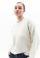 Women Cream Alpaca Wool Blended Crew Neck Sweater