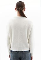 Women Cream Alpaca Wool Blended Crew Neck Sweater