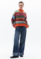 Mixed High Neck Jacquard Sweater Online Shopping | OXXOSHOP