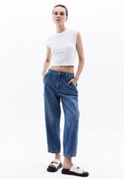 Bayan Mavi Orta Bel Baggy-Fit Denim Pantolon