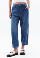 Bayan Mavi Orta Bel Baggy-Fit Denim Pantolon