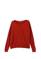 Women Red Boat Neck Knitwear Sweater