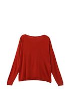 Women Red Boat Neck Knitwear Sweater