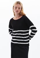 Women Mixed Boat Neck Knitwear Sweater