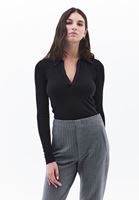 Women Black Polo Neck Tshirt