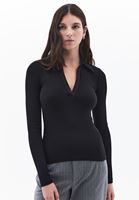 Women Black Polo Neck Tshirt