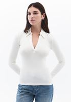 Women Cream Polo Neck Tshirt