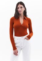 Women Orange Polo Neck Tshirt