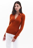 Women Orange Polo Neck Tshirt