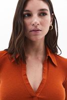 Women Orange Polo Neck Tshirt