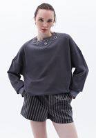 Bayan Gri Yaka Detaylı Oversize Sweatshirt