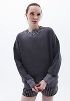 Bayan Gri Yaka Detaylı Oversize Sweatshirt