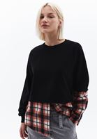 Bayan Siyah Gömlek Detaylı Oversize Sweatshirt