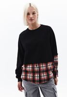 Bayan Siyah Gömlek Detaylı Oversize Sweatshirt