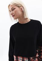 Bayan Siyah Gömlek Detaylı Oversize Sweatshirt