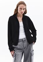 Women Black Hooded Cardigan with Zipper Detail