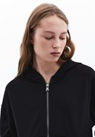 Women Black Hooded Cardigan with Zipper Detail