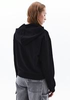 Women Black Hooded Cardigan with Zipper Detail