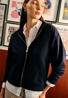 Women Navy Hooded Cardigan with Zipper Detail