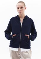 Women Navy Hooded Cardigan with Zipper Detail