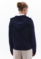 Women Navy Hooded Cardigan with Zipper Detail