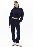 Women Navy Turtle Neck Crop Sweatshirt