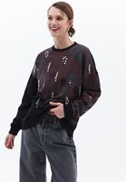 Bayan Siyah Boncuk Detaylı Oversize Sweatshirt