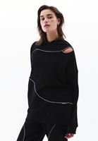 Bayan Siyah Kapüşonlu Oversize Sweatshirt