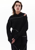 Bayan Siyah Kapüşonlu Oversize Sweatshirt