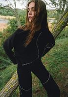 Bayan Siyah Sıfır Yaka Oversize Sweatshirt