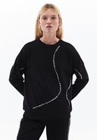 Bayan Siyah Sıfır Yaka Oversize Sweatshirt